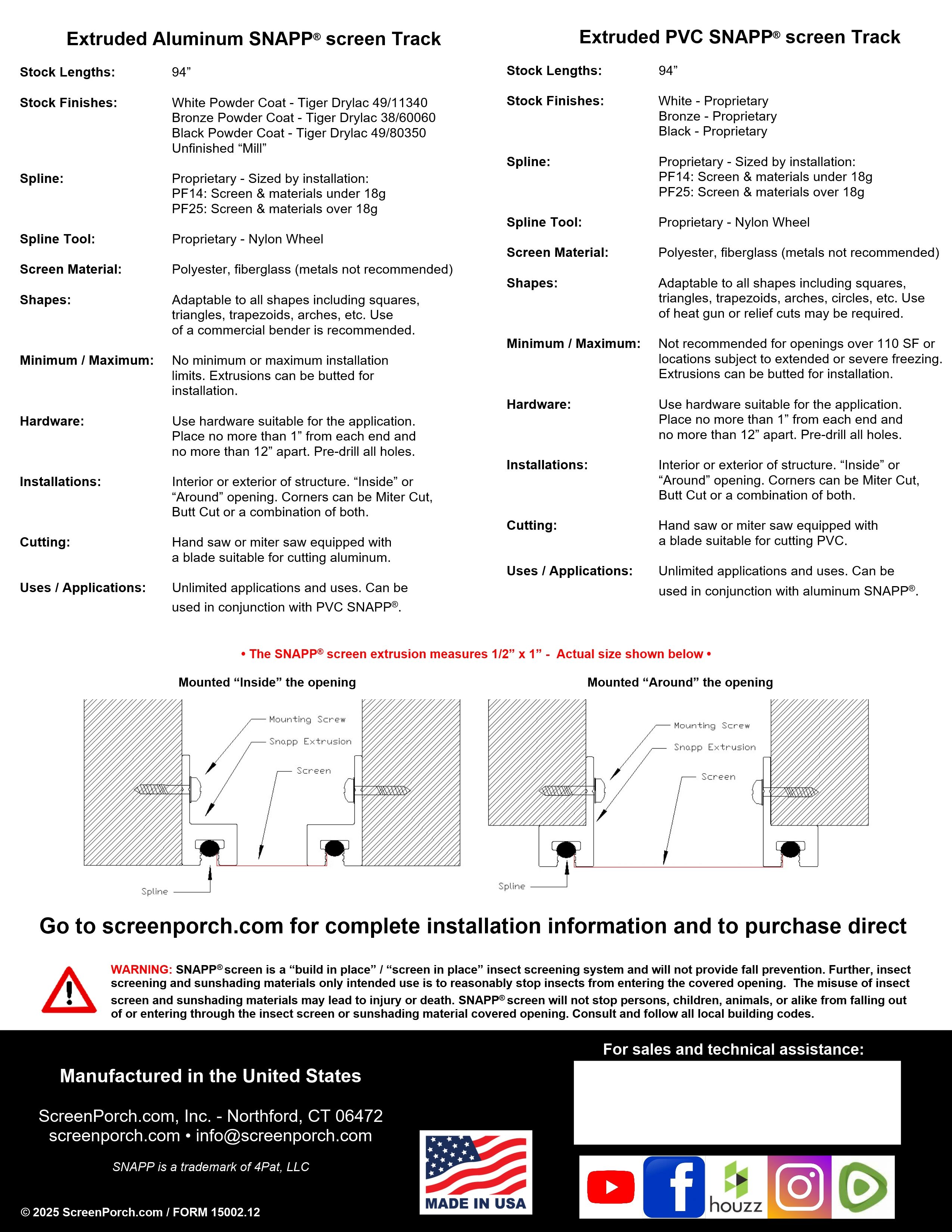 SNAPP screen Spec Sheet - Reverse