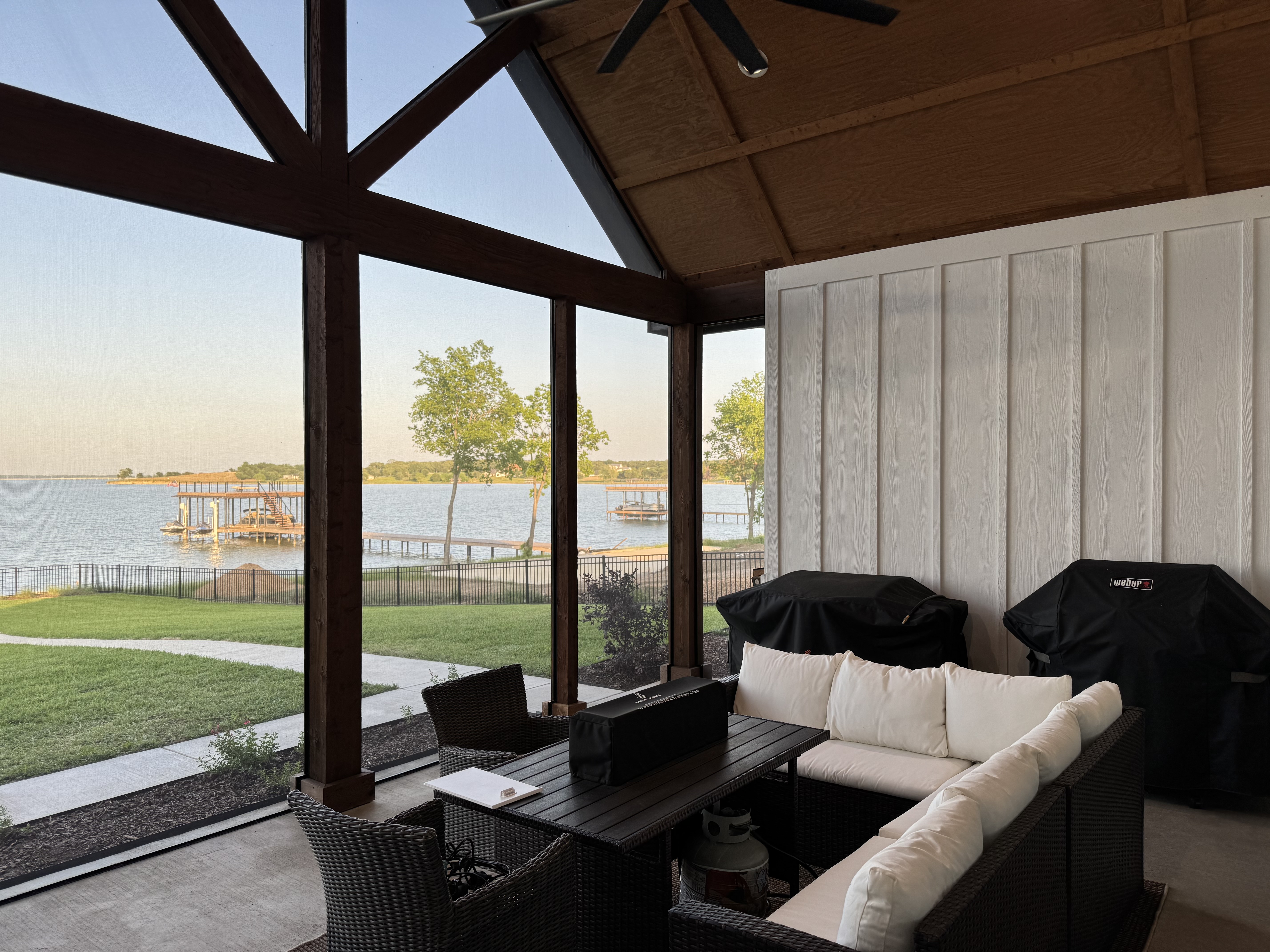 Screen porch with open lake view