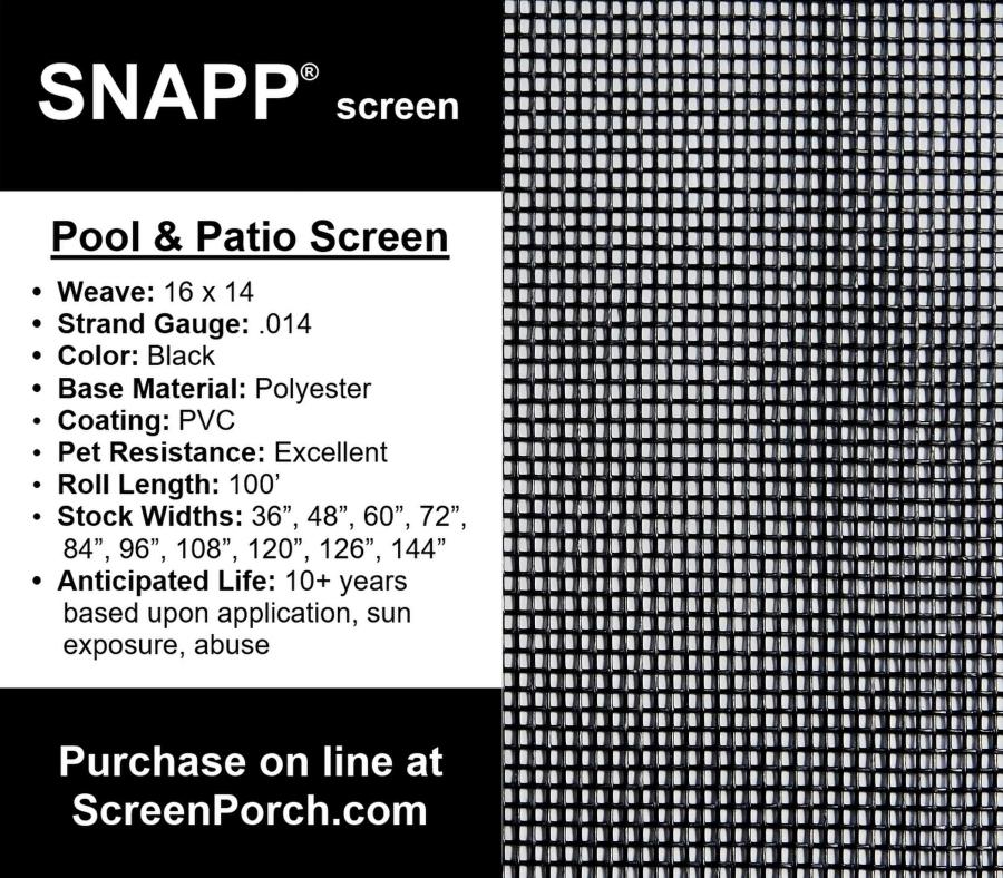 36” x 100’ Polyester Pool & Patio screen porch screen