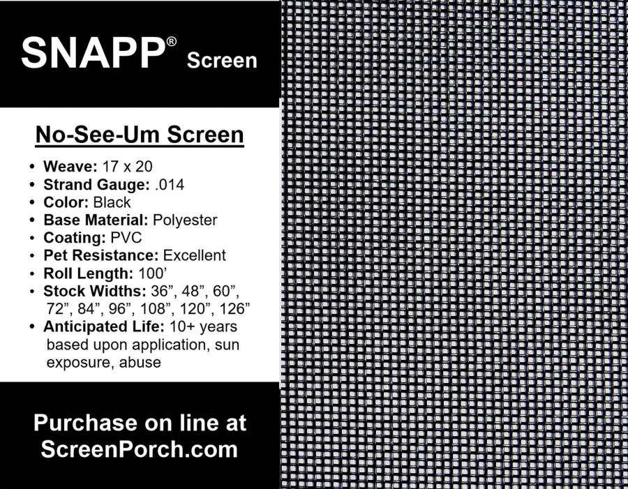 126” x 100’ Polyester No-See-Um screen porch screen specifications