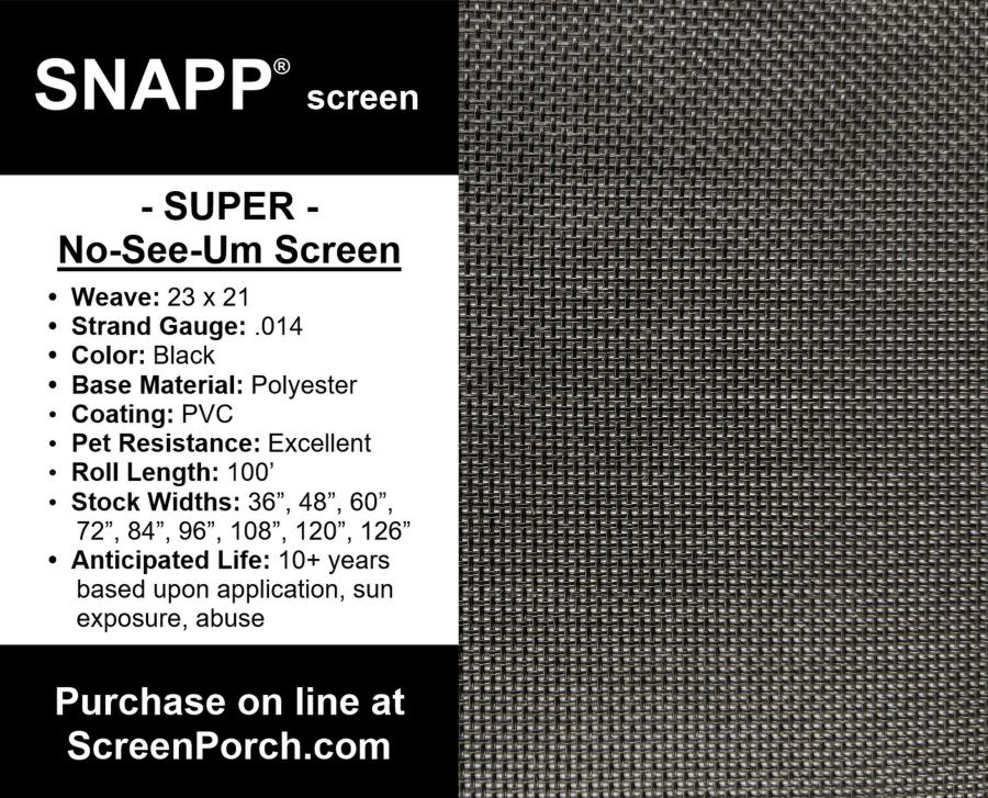 60” x 100’ Polyester Super No-See-Um screen porch screen specifications