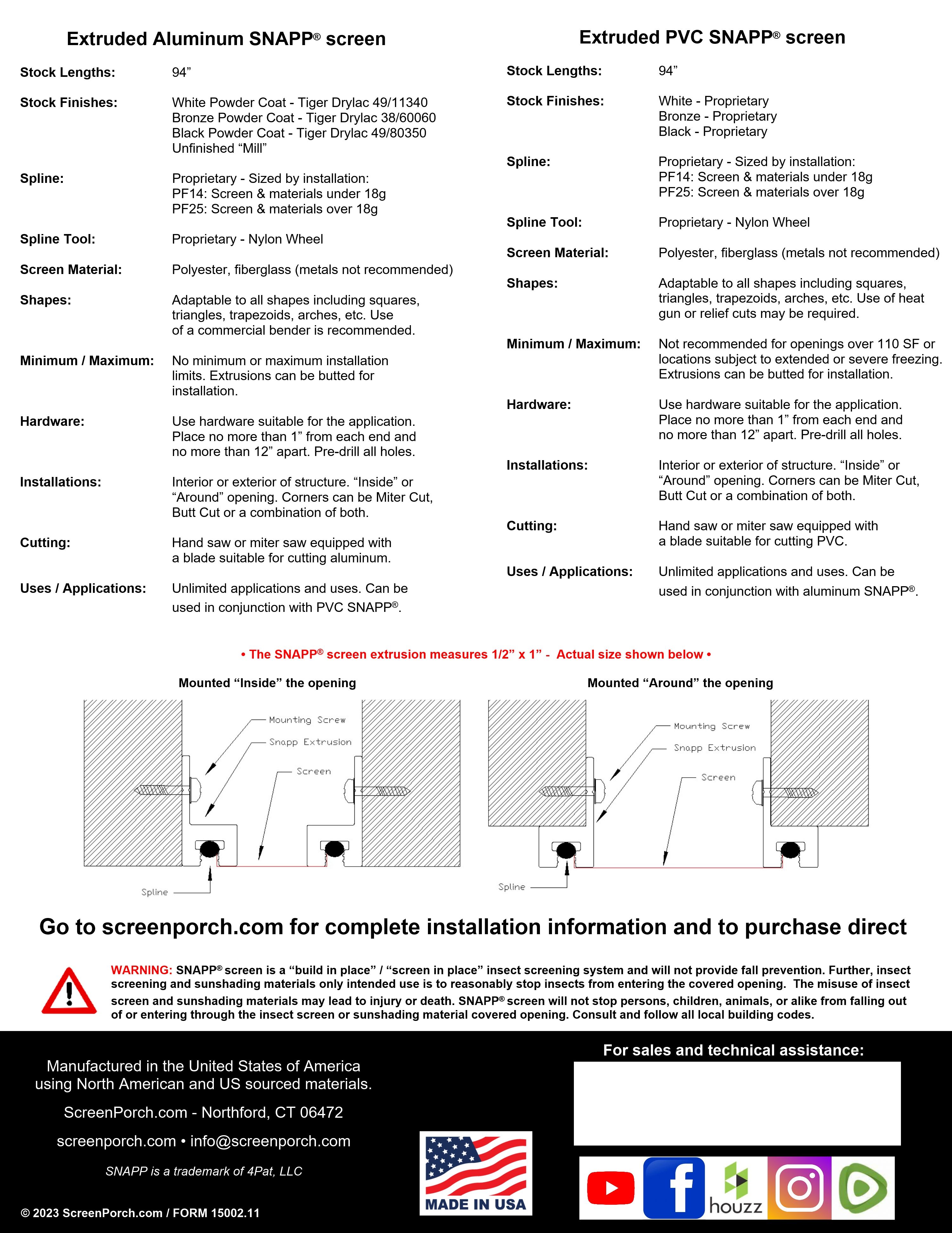 SNAPP screen Track spec sheet reverse