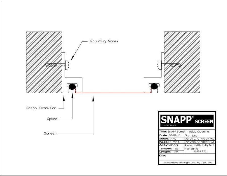 SNAPP screen Track inside the opening mount detail