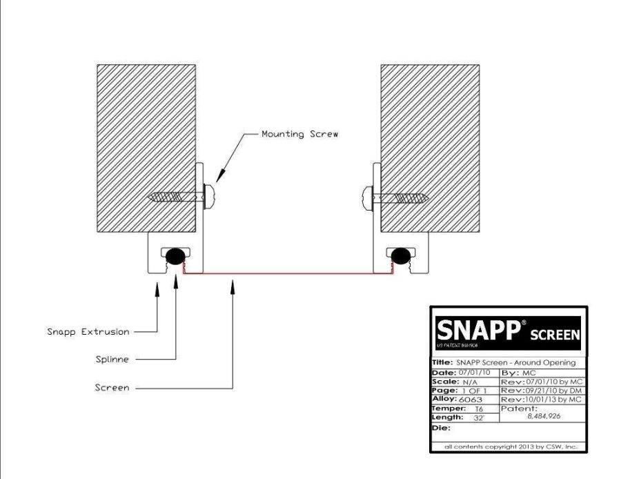 SNAPP screen Track around the opening mount detail